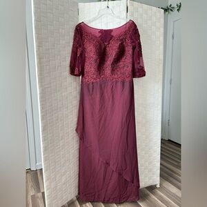 Elegant Burgundy Lace Prom Dress with Sheer Yoke